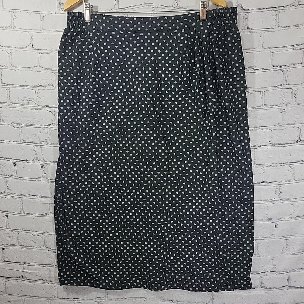Vtg 90's Elisabeth Liz Claiborne‎ Skirt Plus Sz 3 Black Print Cotton Modest Wrap